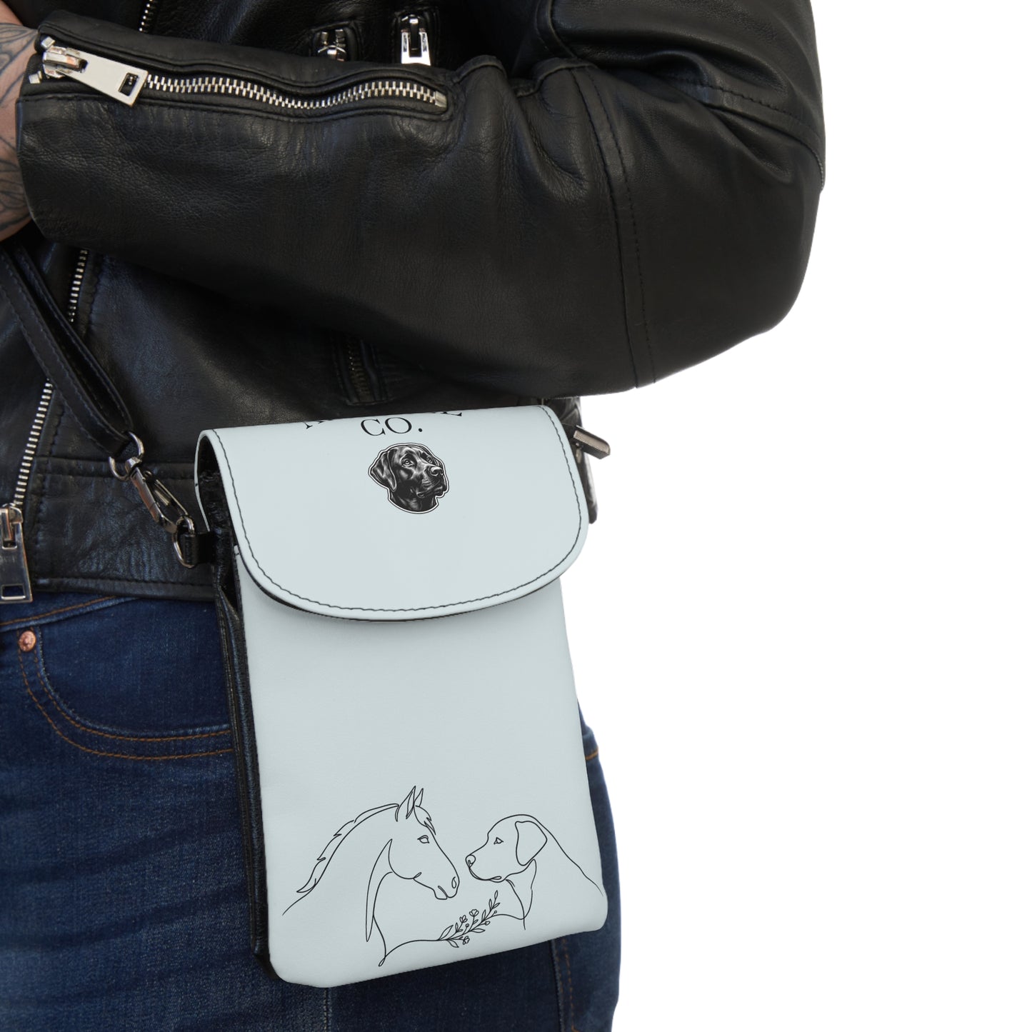 Horse & Dog Sketch Small Cell Phone Wallet — Crossbody Phone Pouch with Strap