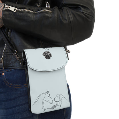 Horse & Dog Sketch Small Cell Phone Wallet — Crossbody Phone Pouch with Strap