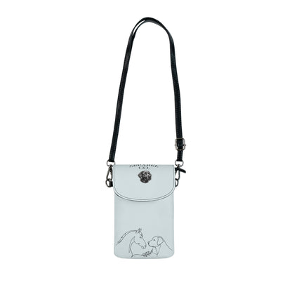 Horse & Dog Sketch Small Cell Phone Wallet — Crossbody Phone Pouch with Strap
